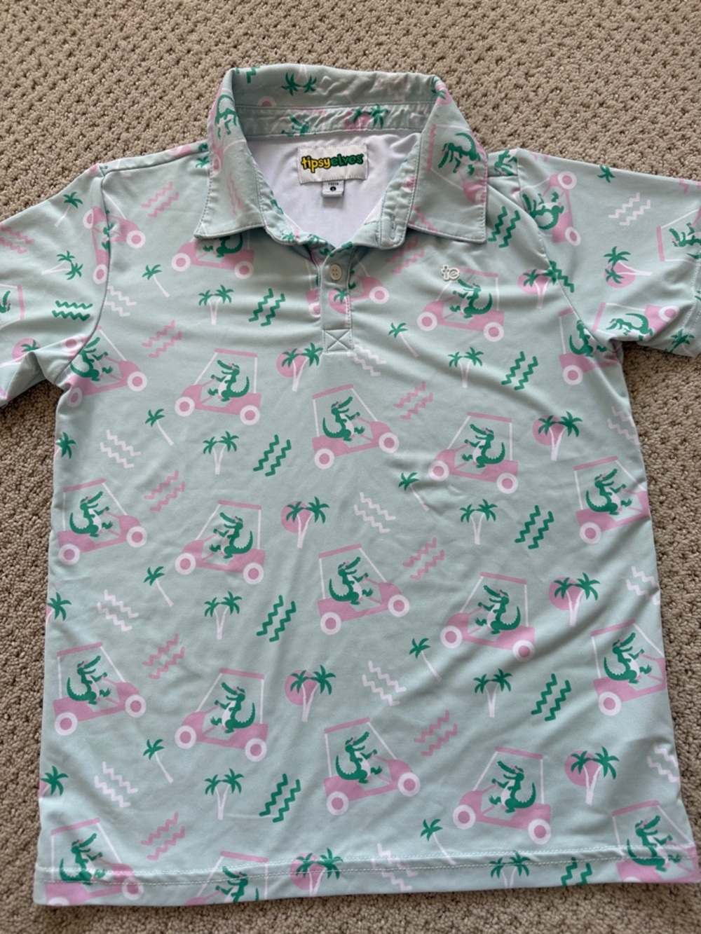 Tipsy Elves Mint Polo with Pink & Green Tropical Motif